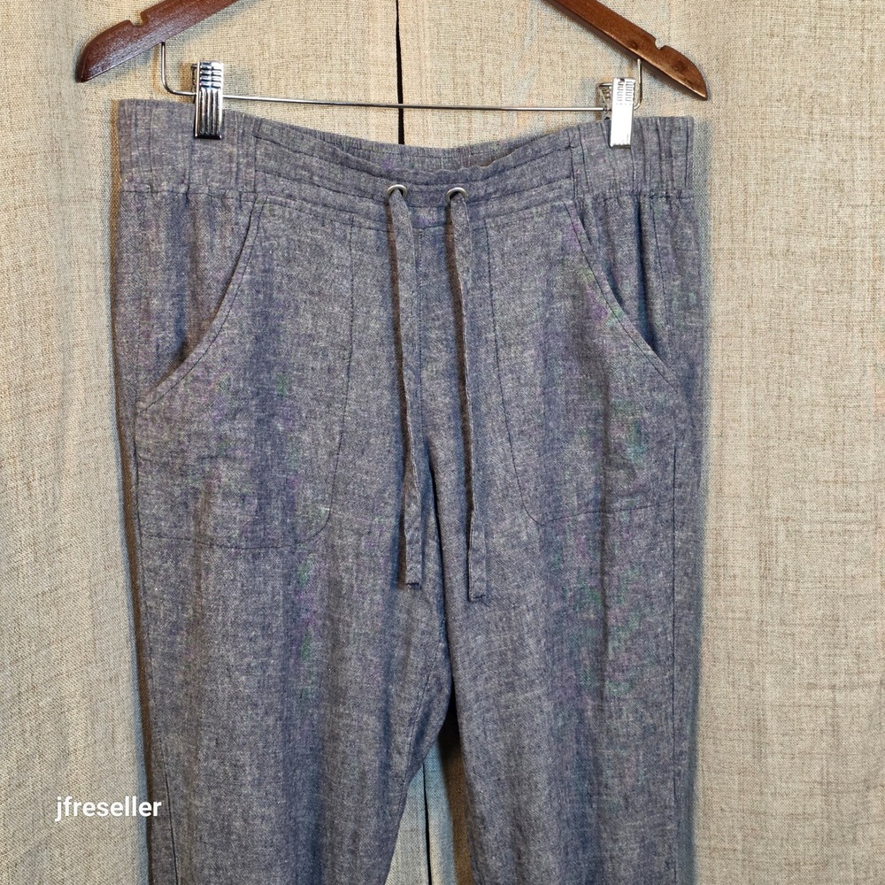 Van Heusen Womens Blue Linen Blend Drawstring Jogger Crop Pants Size 10 Casual - Picture 2 of 6